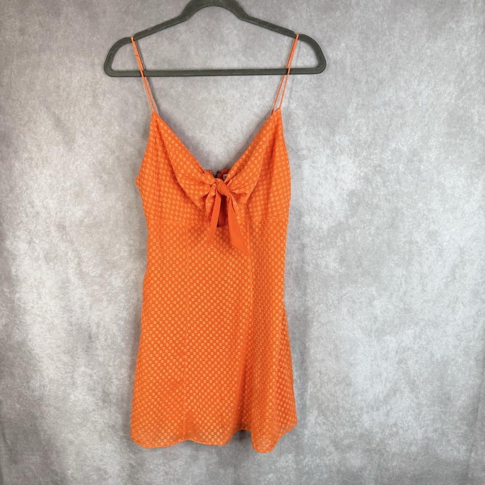 Alice + Olivia Roe Front Tie Mini Dress In Monarch Orange Women's Size 6 - Picture 1 of 7